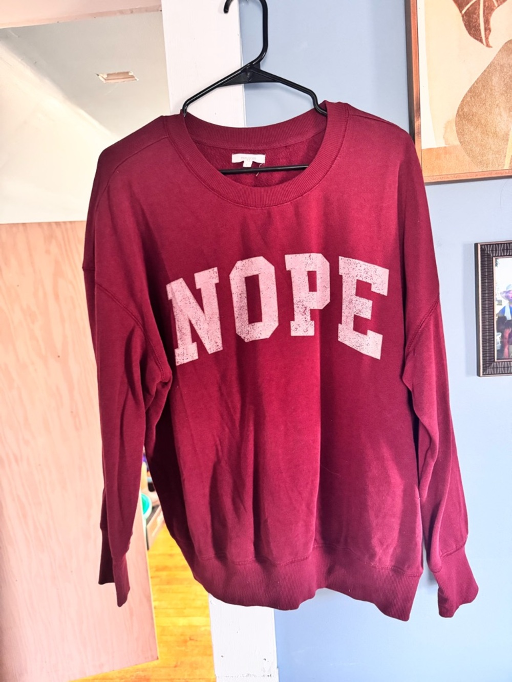 Maurices Maroon Crewneck Sweatshirt with "NOPE" Graphic